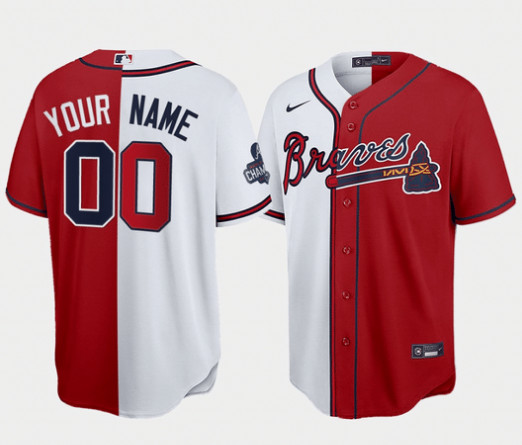 Men's Atlanta Braves Customized Red White Two tone Split Cool Base Stitched Jersey Men's Atlanta Braves Customized Red White Two tone Split Cool Base Stitched Jersey